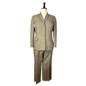 Le Suit Retro Pant Suit Set 3 Button Shawl Collar Blazer Tan Women’s Size 16